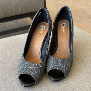 Clark’s Black And White Polka Dot Peep-Toe Heels